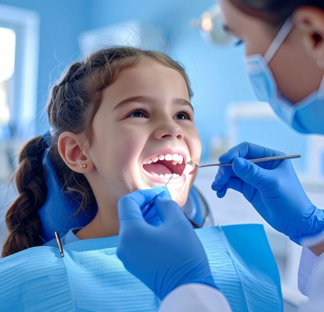 419538064 Young girl patient smiling during dental examination in children dentist office pediatric oral care